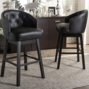 Avril Black Faux Leather Upholstered 2-Piece Bar Stool Set