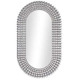48 in. W x 28 in. H Modern Oval Framed Silver Wall Mirror with Layered Crystal Frame