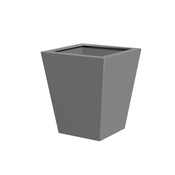 16 in. L x 16 in. W x 18 in. H Gray Metal Tapered Planter with Drainage Hole and Rubber Plug