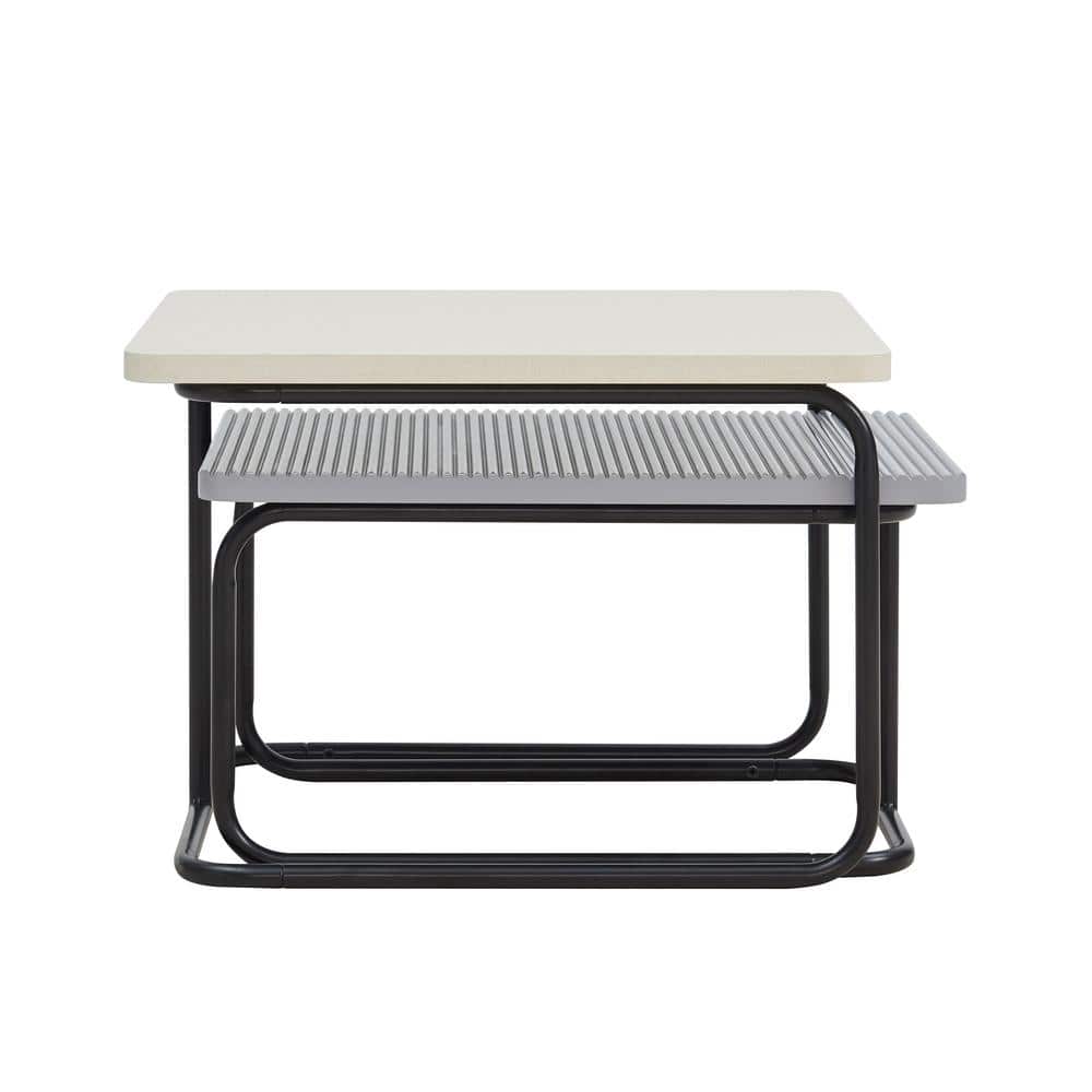 Modern Cream and Gray Textured 2-Piece Nesting Coffee Table Set