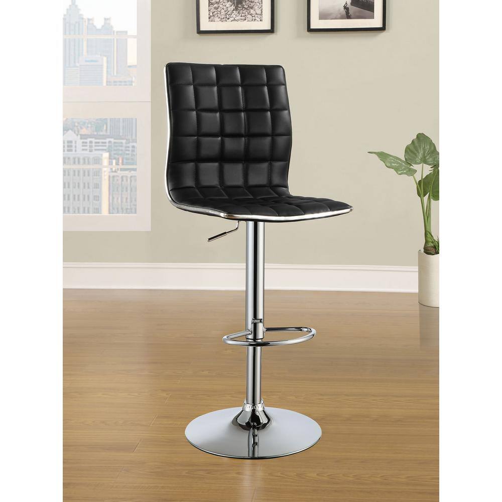 Black Faux Leather Adjustable Swivel Bar Stool with Chrome Base