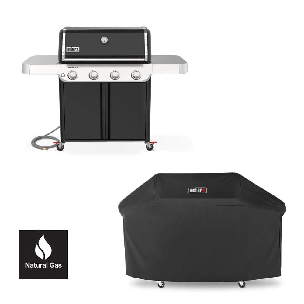 Weber Genesis E-415 4-Burner Natural Gas Grill in Black with Grill ...