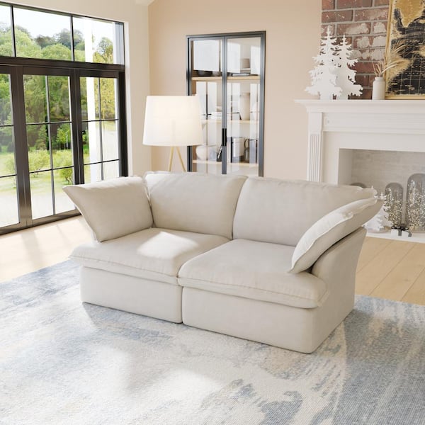 J&E Home 82.66 in. Linen 2-Seater Loveseat with Pillow in Beige