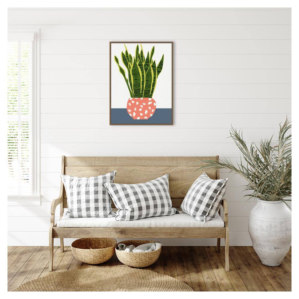 Boho-Chic Green Snake Plant Canvas Wall Art with Beaded Frame