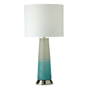 Yana 22 in. Ombre Teal Glass and Metal Table Lamp with Fabric Drum Shade