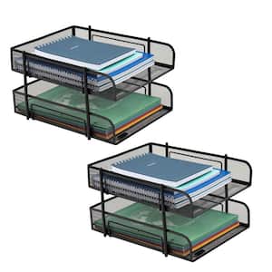 10.5 in. L x 13.25 in. W x 7.5 in. H Stackable Paper Tray Desk Organizer Storage Metal, Black (2-Pack)