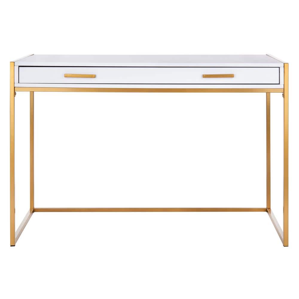Elodie White and Gold Wood Home Office Desk with Drawer