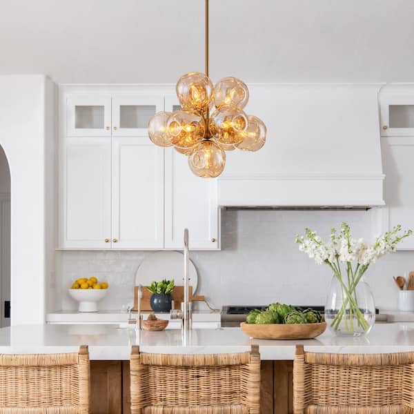 HUOKU Carla 10-Light 22 in. W Warm Brass Tiered Chandelier with