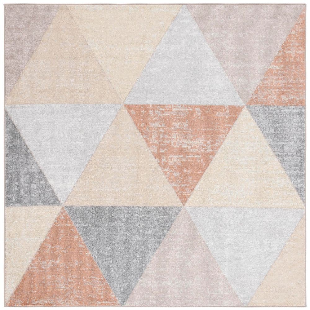 SAFAVIEH Phoenix 7 ft. x 7 ft. Gray/Rust Geometric Triangle Square Area ...