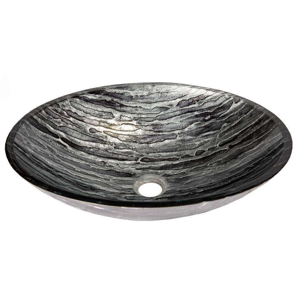 Silver and Black Textured Glass Oval Bathroom Sink
