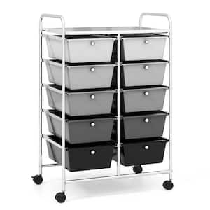 10-Drawer 4-Wheeled Plastic Storage Cart Utility Rolling Trolley Kitchen Office Organizer in Black Gradient