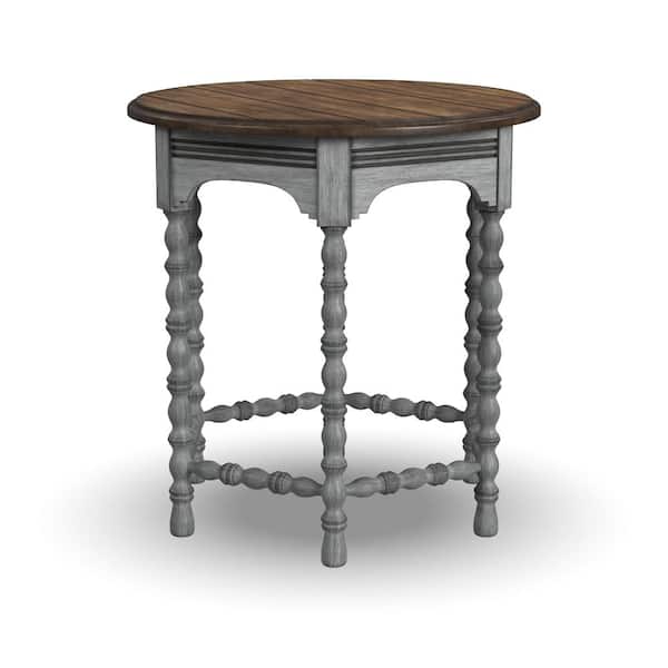 HOMESTYLES Plymouth 26 in. Gray Round Wood End Table W144702 The