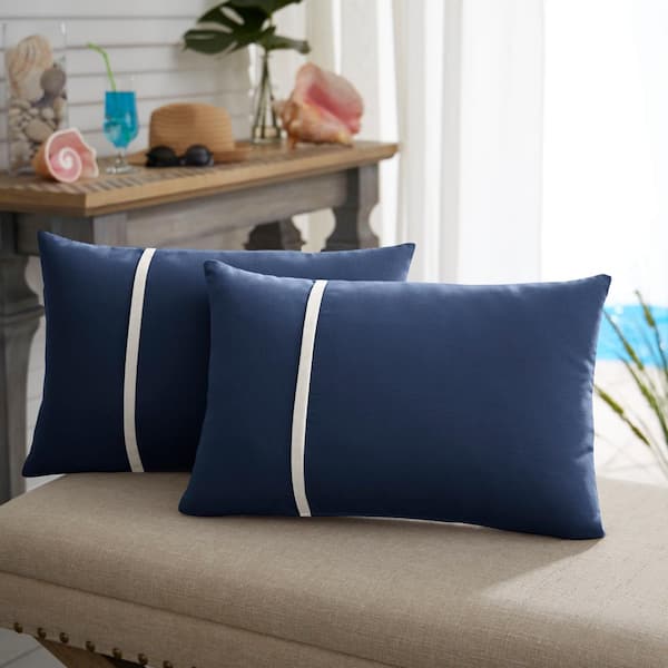 Humble + Haute Sunbrella Canvas Navy and Canvas Natural Small Flange  Indoor/ Outdoor Lumbar Pillow, Set of 2 - On Sale - Bed Bath & Beyond -  19508272