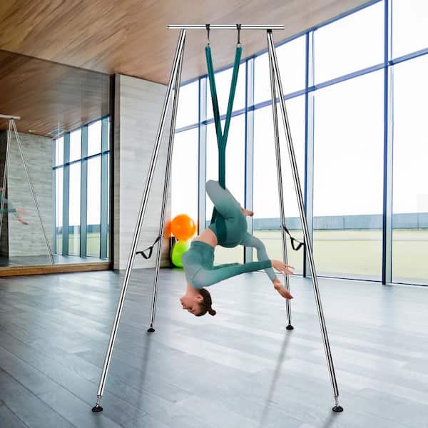 Kojem 97in Aerial Yoga Stand Portable Yoga Swing Bar with 20ft White Aerial Silk Aerial Rig 551 lbs, Kids Unisex, Size: ‎42.91 x 8.86 x 8.27, Silver