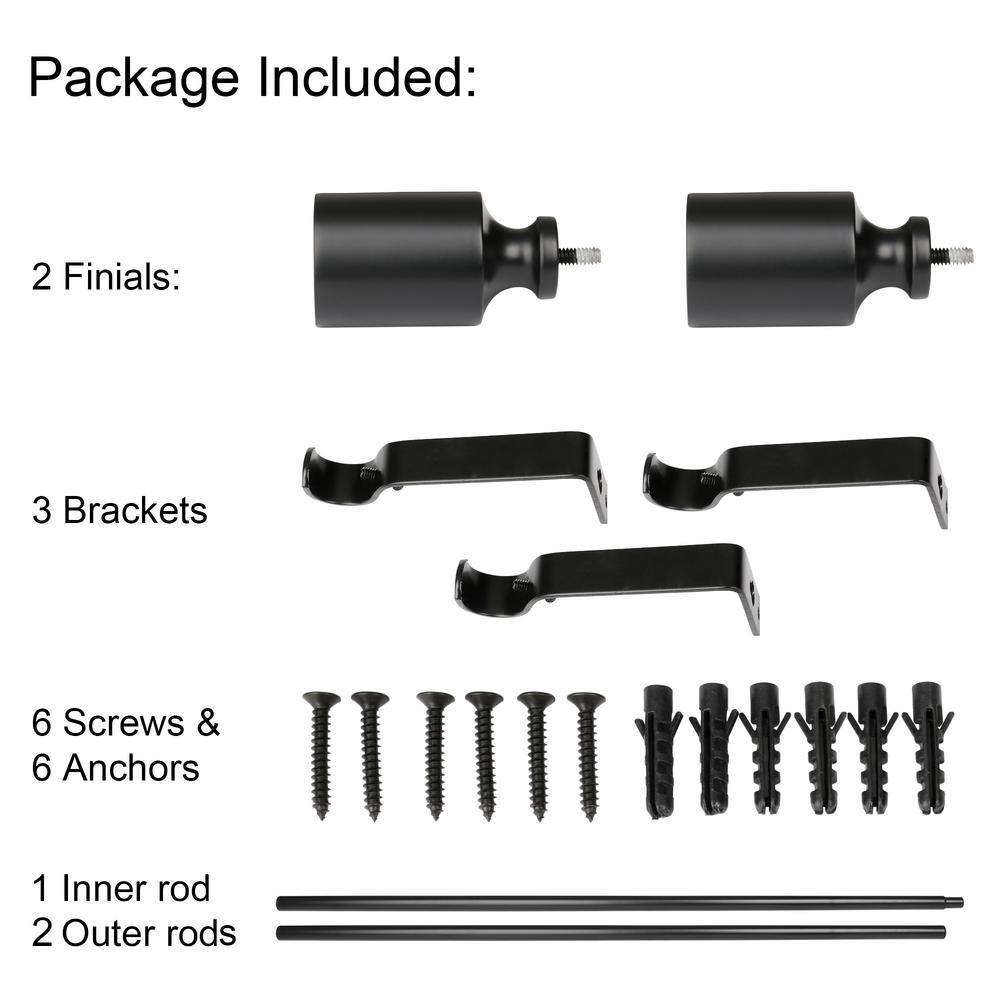 Adjustable Black Metal Curtain Rod with Decorative Finials, 86-120 Inch