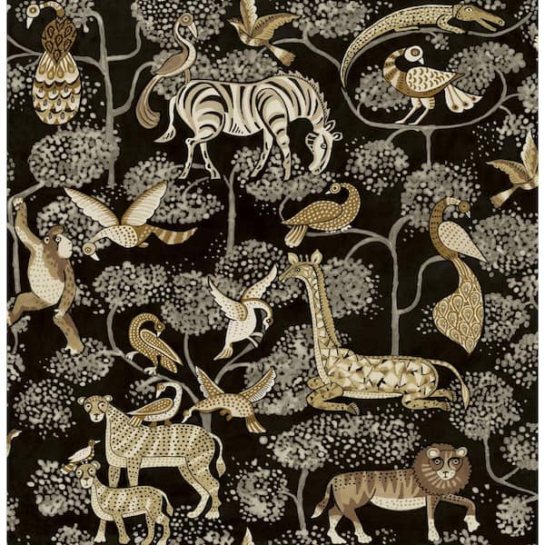 A-Street Prints Rigby Black Jungle Animals Wallpaper Sample