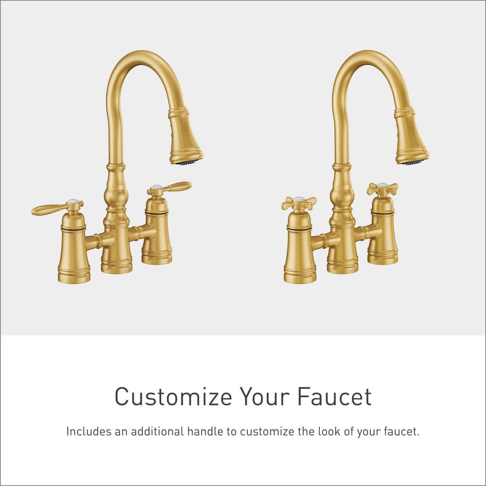 Brushed Gold Double Handle Pull-Down Kitchen Faucet with Ceramic Valve