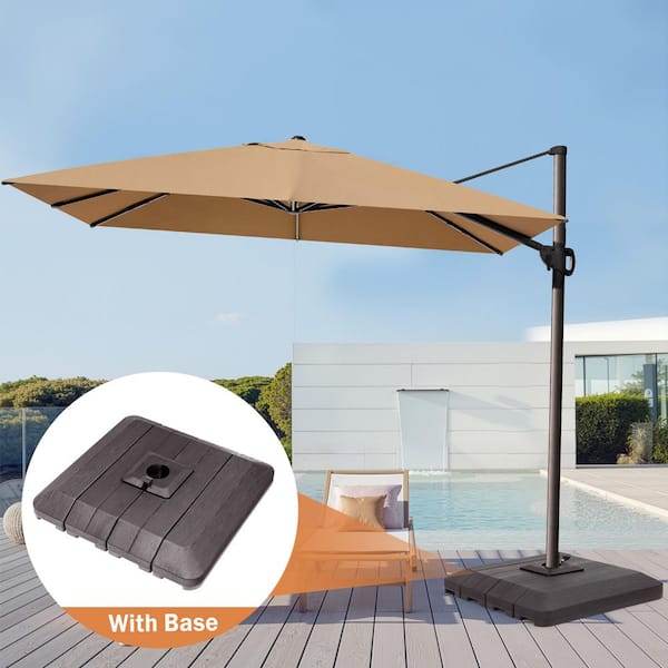 12 ft. x 9 ft. Outdoor Aluminum Cantilever Umbrella Offset 360-Degree Rotation Patio Umbrella in Tan with Stand