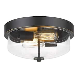12 in. 2-Light Black with Clear Glass Shade Flush Mount