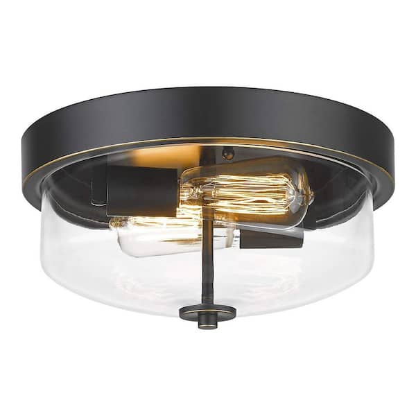 ZACHVO 12 in. 2-Light Black with Clear Glass Shade Flush Mount