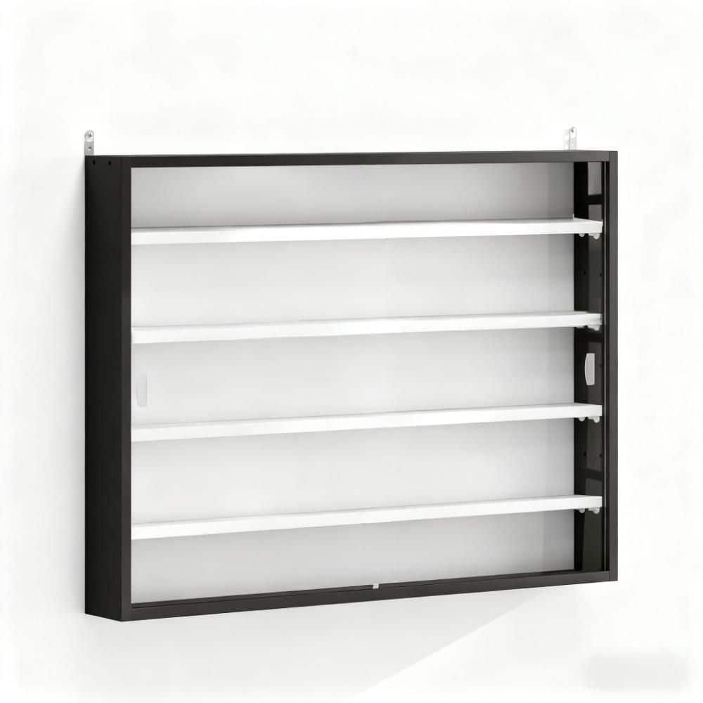 Black 5-Tier 4 in. W x 24 in. H Wall-Mounted Glass Display Cabinet