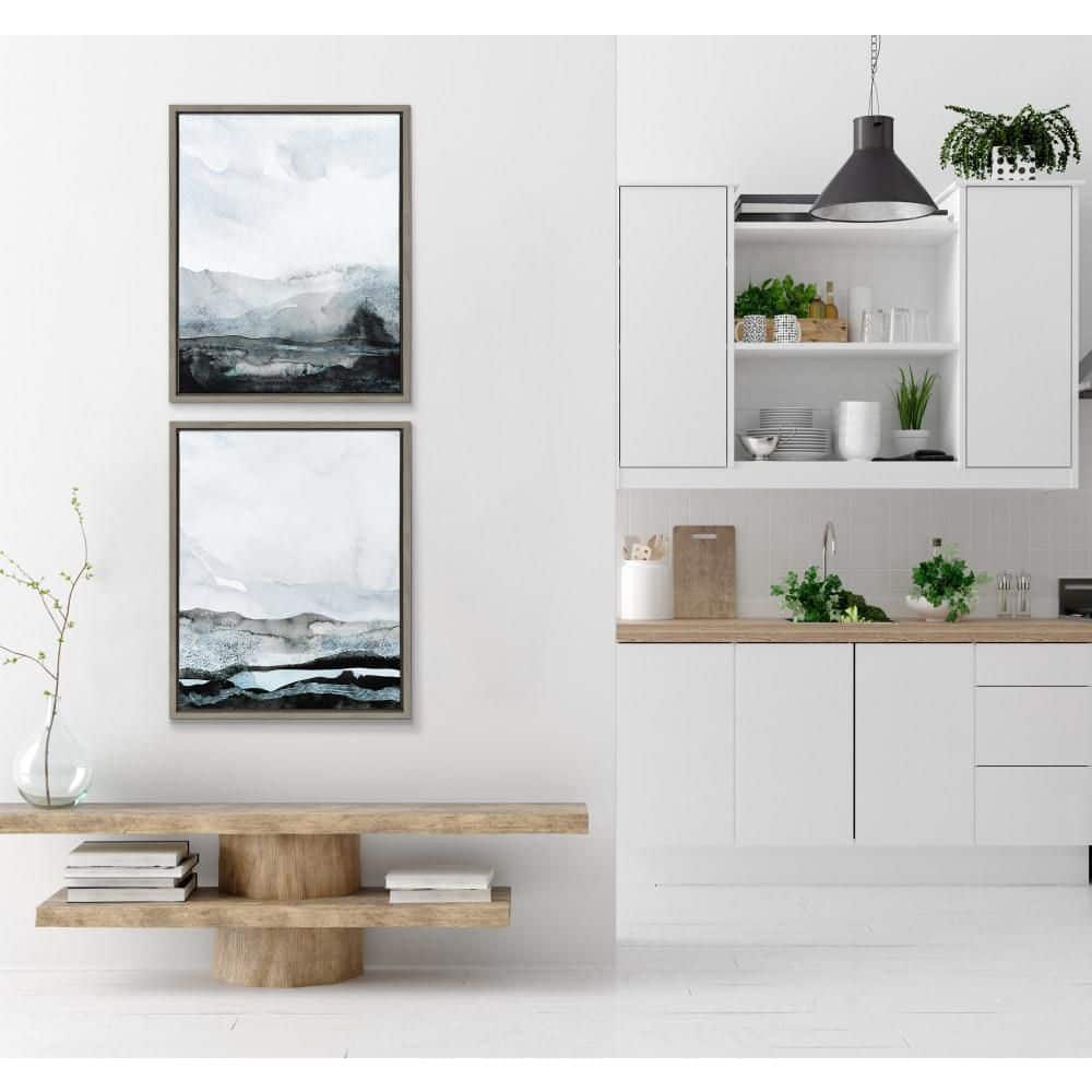 Sylvie Blue Layers Abstract Canvas Art Set with Gray Frame