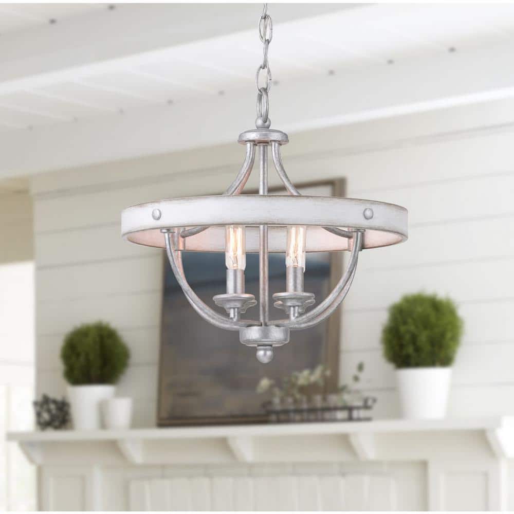 Gulliver Rustic Galvanized 4-Light Semi-Flush Ceiling Light with Wood Grain Accents
