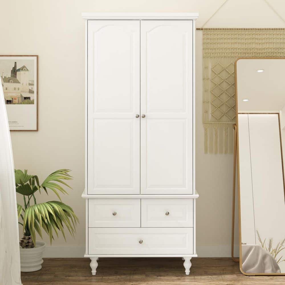 Black Paint Wood 31.5 in. W 2-Door Armoires with Hanging Rod, 3-Drawers, Adjustable Shelves 70.9 in. H x 19.7 in. D - thumbnail 5