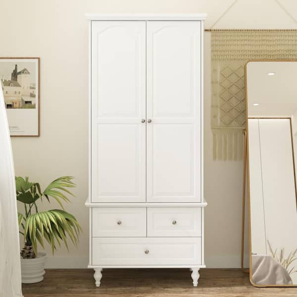 FUFU&GAGA White Paint Wood 2-Door Armoires with Hanging Rod