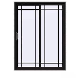60 in. x 80 in. V-4500 Contemporary Black FiniShield Vinyl Left-Hand 9 Lite Sliding Patio Door w/White Interior