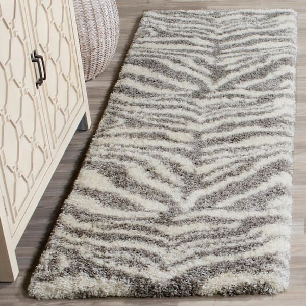 Portofino Shag 2 ft. x 11 ft. Ivory/Gray Zebra Runner Rug