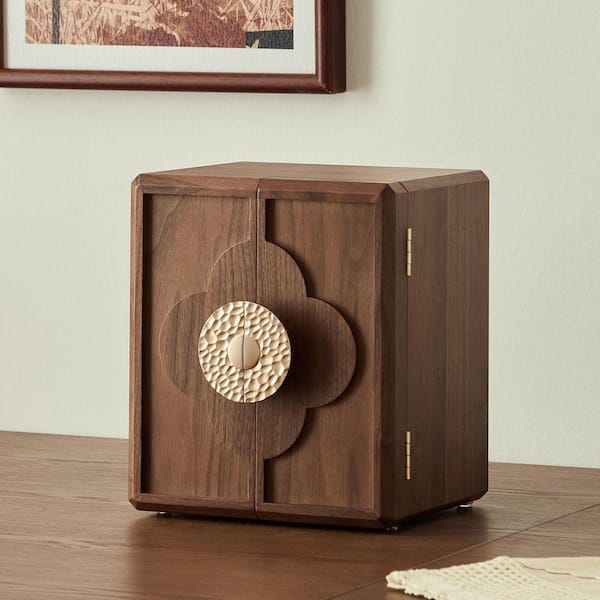 Lesly 9 in. Wide Walnut Color with Wooden Flower Window Door