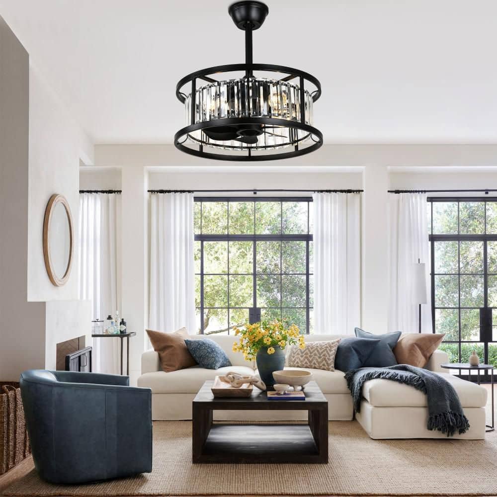 Idahii 20 in. Black Standard Luxury Downrod Indoor Ceiling Fan with Light, Remote and Glam Crystal Shade, 6-Speed, Quiet price history on PriceWatchPro