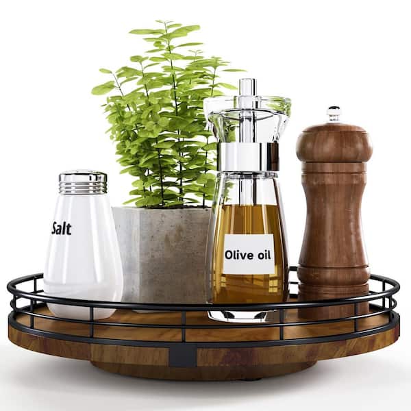 10 in. Walnut Wood Round Wooden Lazy Susan Turntable Organizer for Kitchen Cabinet, Pantry, and Dining Table Storage