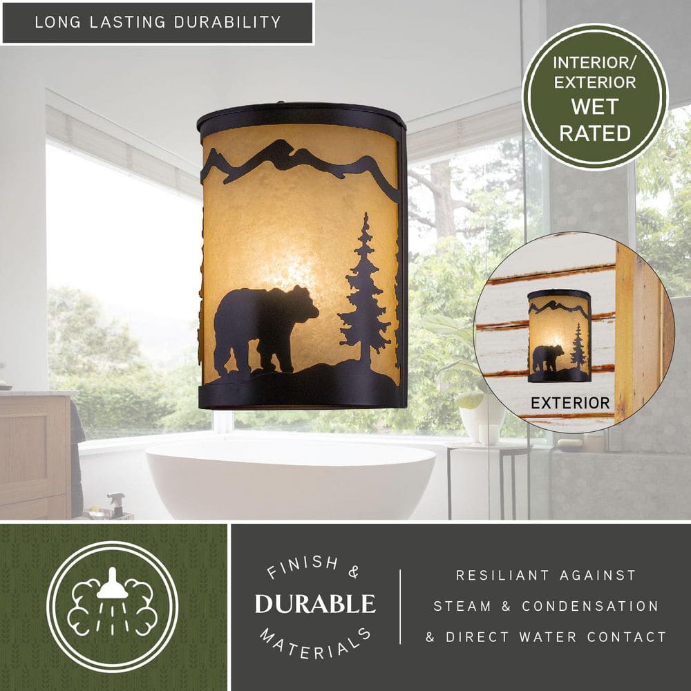 Rustic Burnished Bronze Bear and Tree Wall Sconce