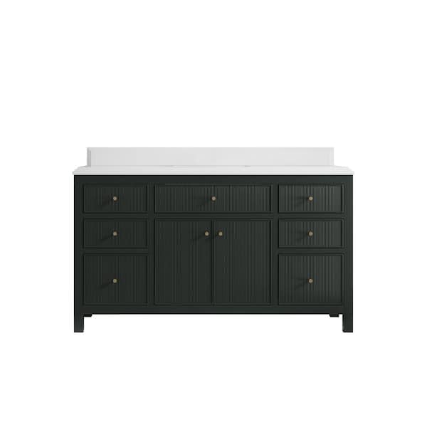 Willow Collections Sonoma 60 in. W x 22 in. D x 36 in. H Single Sink Bath Vanity in Dark Green with Cove Edge White Quartz Top