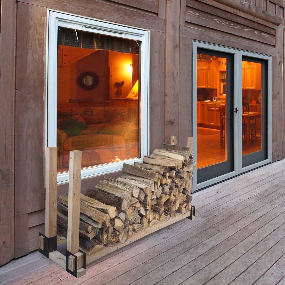 Heavy-Duty Black Steel Log Rack Brackets Set