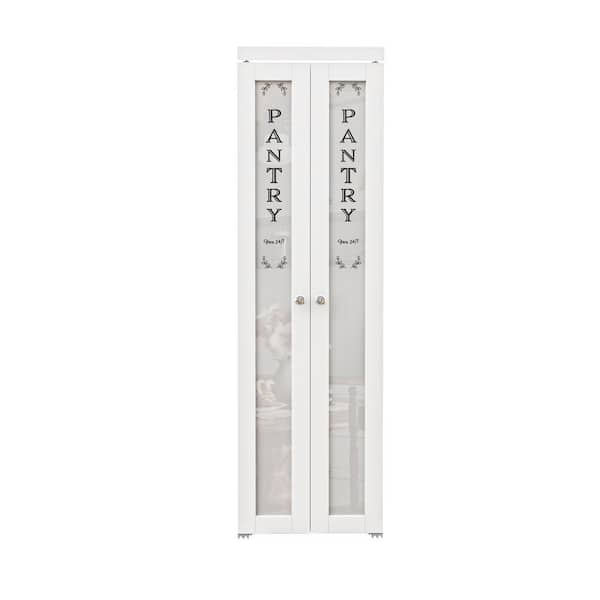 28 in. x 80 in. 1-Lite Frosted Glass Solid Core White Finished Pantry (Pivot French) MDF Bi-Fold Door w/2-Hardware Types