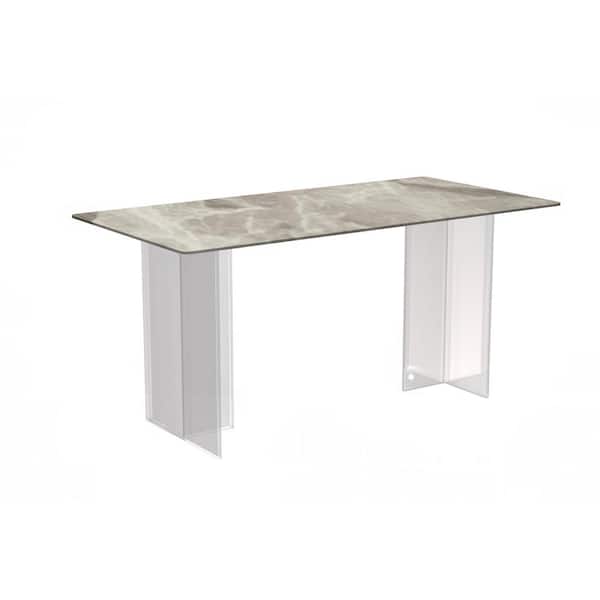 Leisuremod Kova Modern Deep Grey Sintered Stone 62 in. Trestle Dining Table Seats 6
