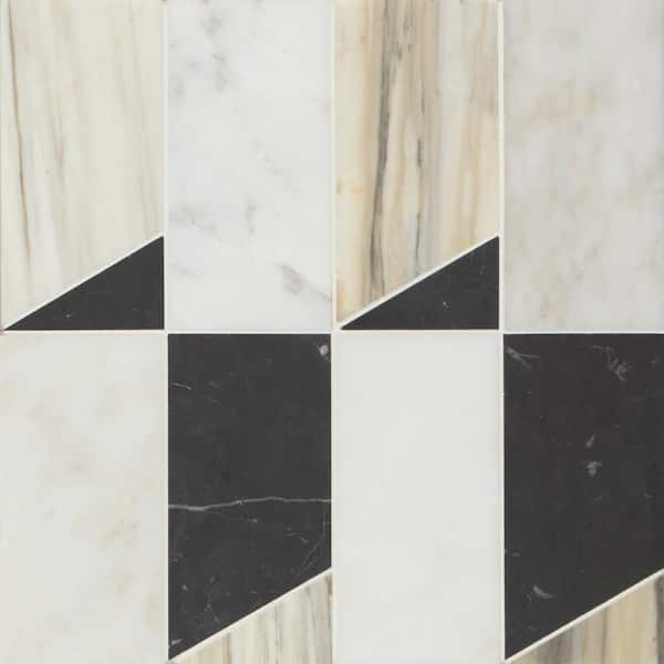 Bedrosians Monet Nero Marquina 12-in x 12-in Honed Natural Stone Marble Brick Marble Look Tile (5.1-sq. ft/ Carton)