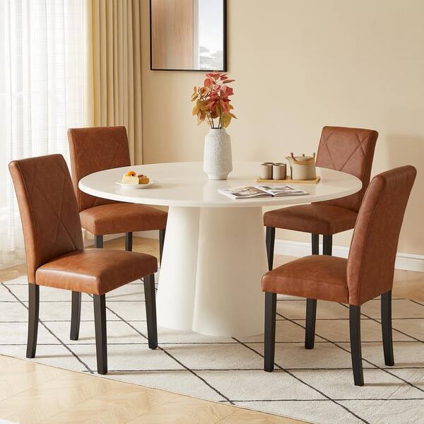 VECELO Dining Chairs Set of 4 Brown Modern PU Leather and High Back Solid Wood Legs Upholstered Kitchen Chairs for Dining Room THD DC04 BRN 2P 2 The Home Depot