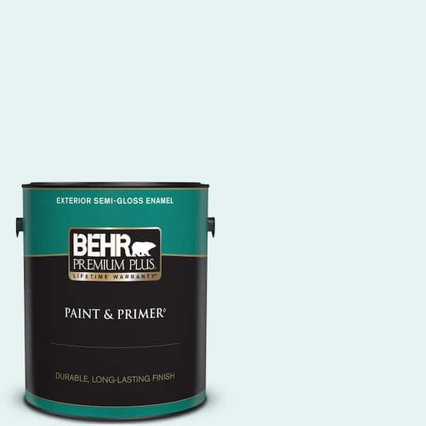 BEHR PREMIUM PLUS 1 gal. #BL-W04 Ethereal White Semi-Gloss Enamel Exterior Paint & Primer