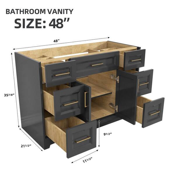 ●ONE BRILLIANT● JayyOB480Grey Jayy-OB480-Grey Zeafive Gey 48 in. Bath Vanity Cabinet without Top Solid