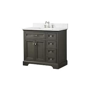 Thompson 36 in. W x 22 in. D Bath Vanity in Silver Gray with Engineered Stone Vanity in Carrara White with White Sink