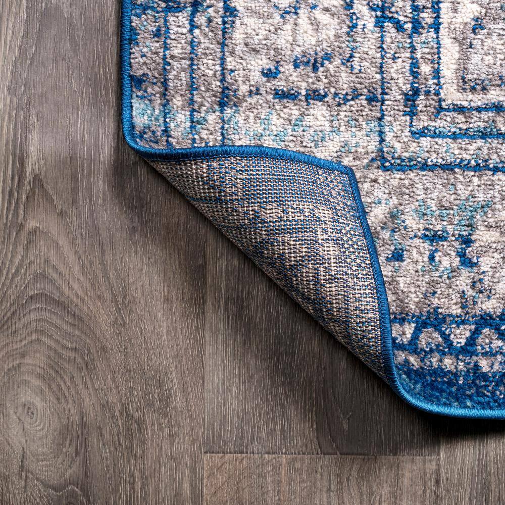 Blue and Dark Gray Medallion Synthetic 4' x 6' Area Rug