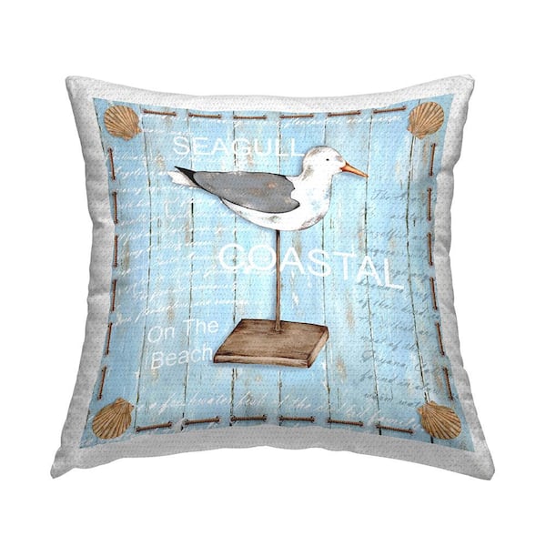Stupell Industries Coastal Seagull Bird Rustic Border Blue Square Outdoor Throw Pillow