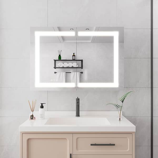 36 in. W x 24 in. H Rectangular Bathroom Medicine Cabinet with Mirror, LED Medicine Cabinet with Lights