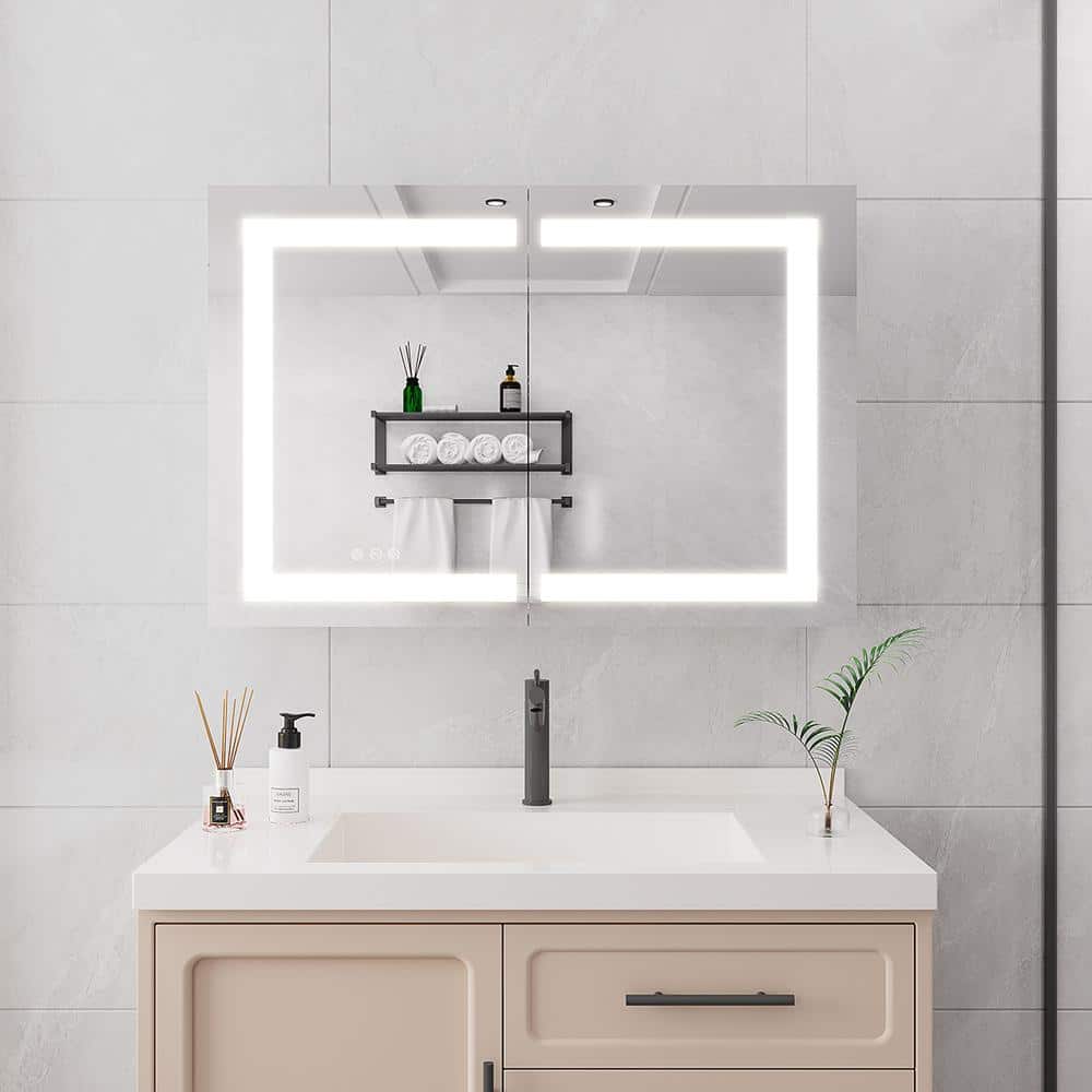 36 in. W x 24 in. H Rectangular Bathroom Medicine Cabinet with Mirror, LED 