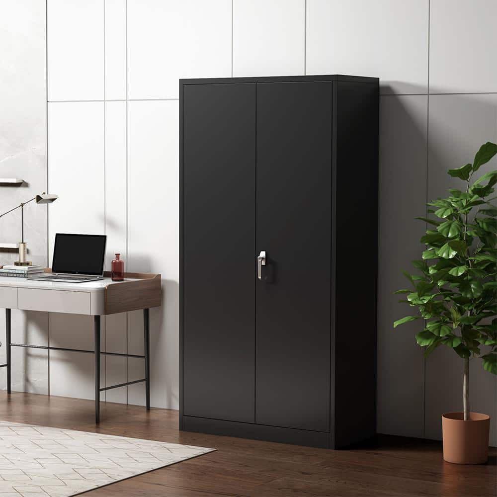 Buy 72 in. Tall Black Metal Storage Cabinet with 2-Doors and 4-Shelves ...