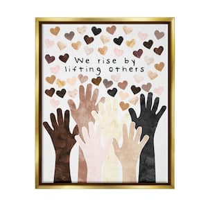 We Rise by Lifting Others Quote Hands Hearts by Erica Billups Floater Frame Country Wall Art Print 17 in. x 21 in.